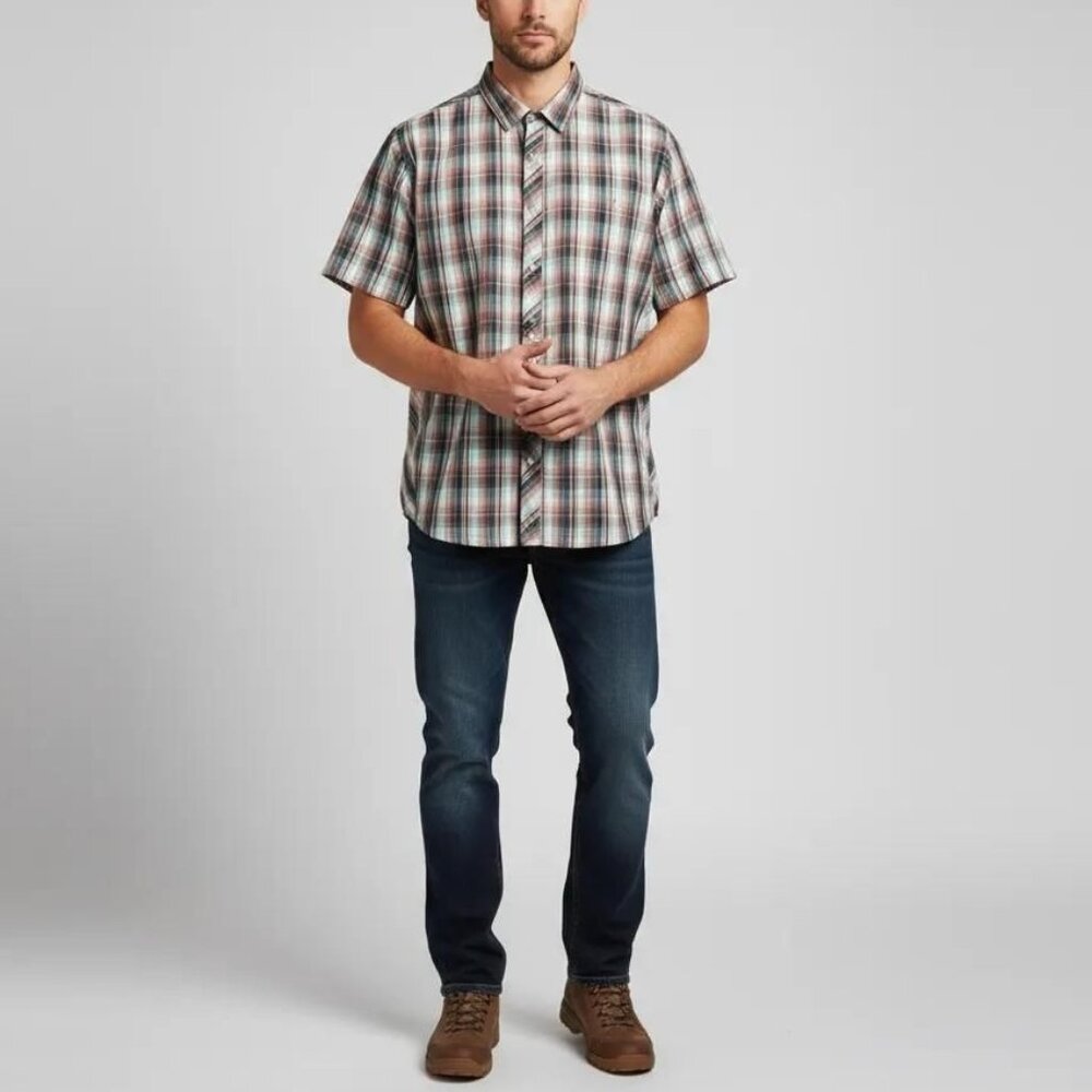 Prana Men's Plaid Pearl Snap Button Front Short Sleeve Hike Camp Shirt Size XL